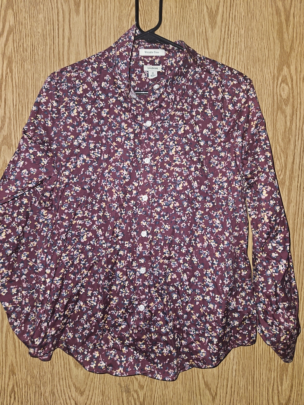 L.L. Bean Wrinkle Free Plum Floral Button-Up Shirt with Multicolor Accents